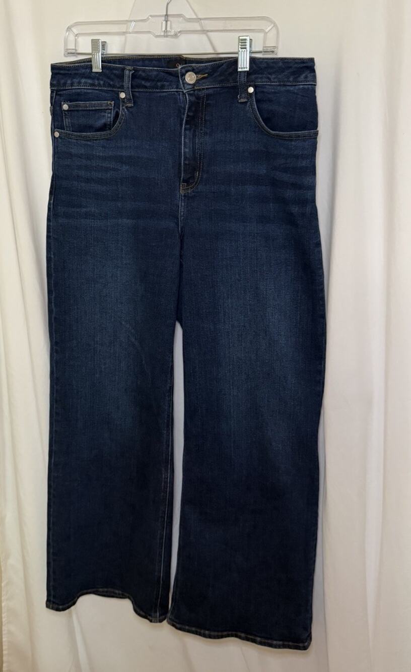 Quince Women Wide-Leg Relaxed Blue Denim Jeans 5-Pocket Button Zip Closure 32